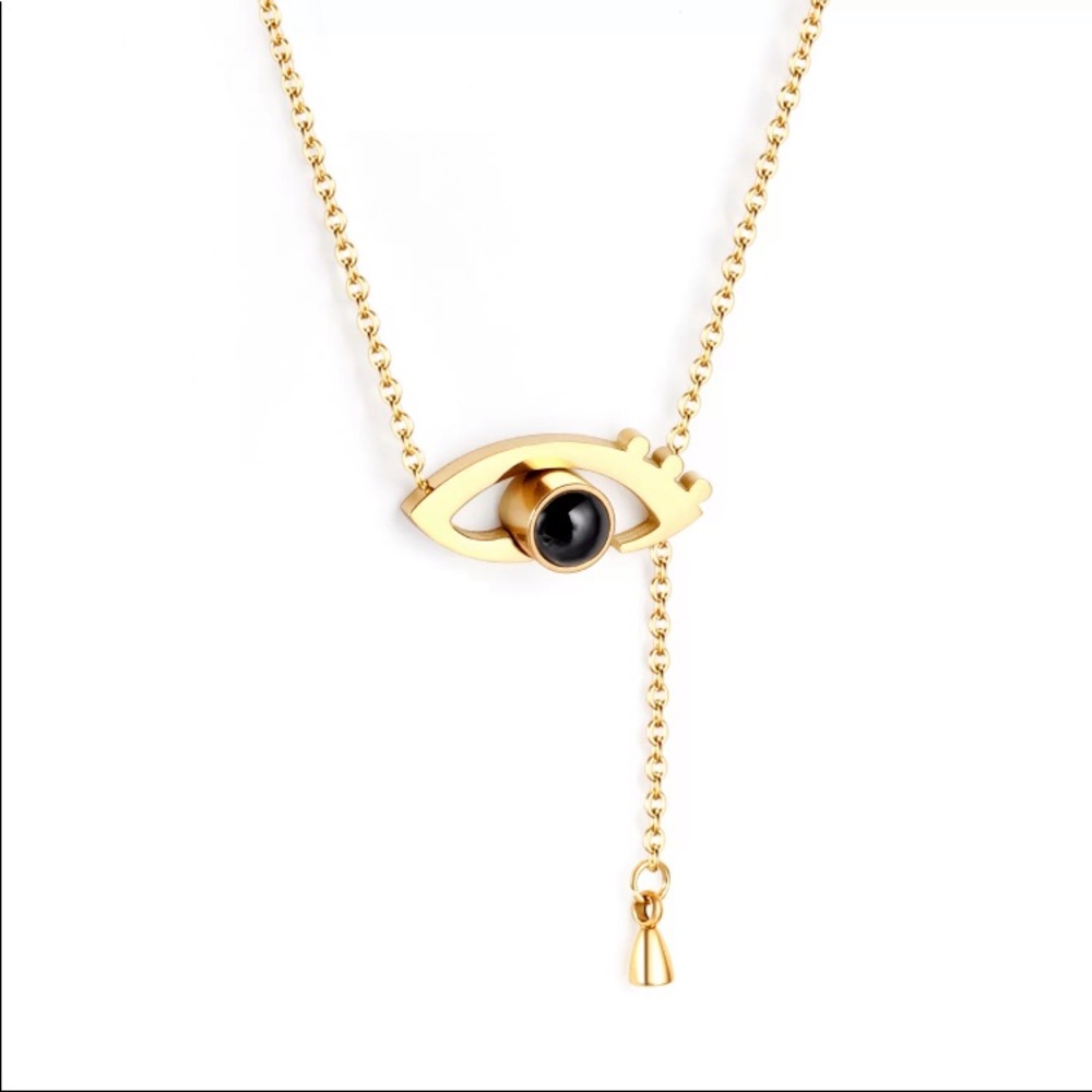 NWT gold plated eye pendant chain necklace